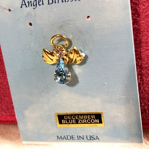 Blue Zircon and rhinestone Guardian Angel Pendant Tie Tack Pin Vtg NWOT - Picture 4 of 6